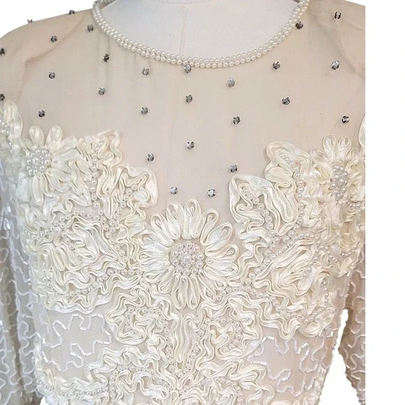 Vintage Alyce Designs Beaded Embellished Gown Long‎ Sleeve Formal Dress